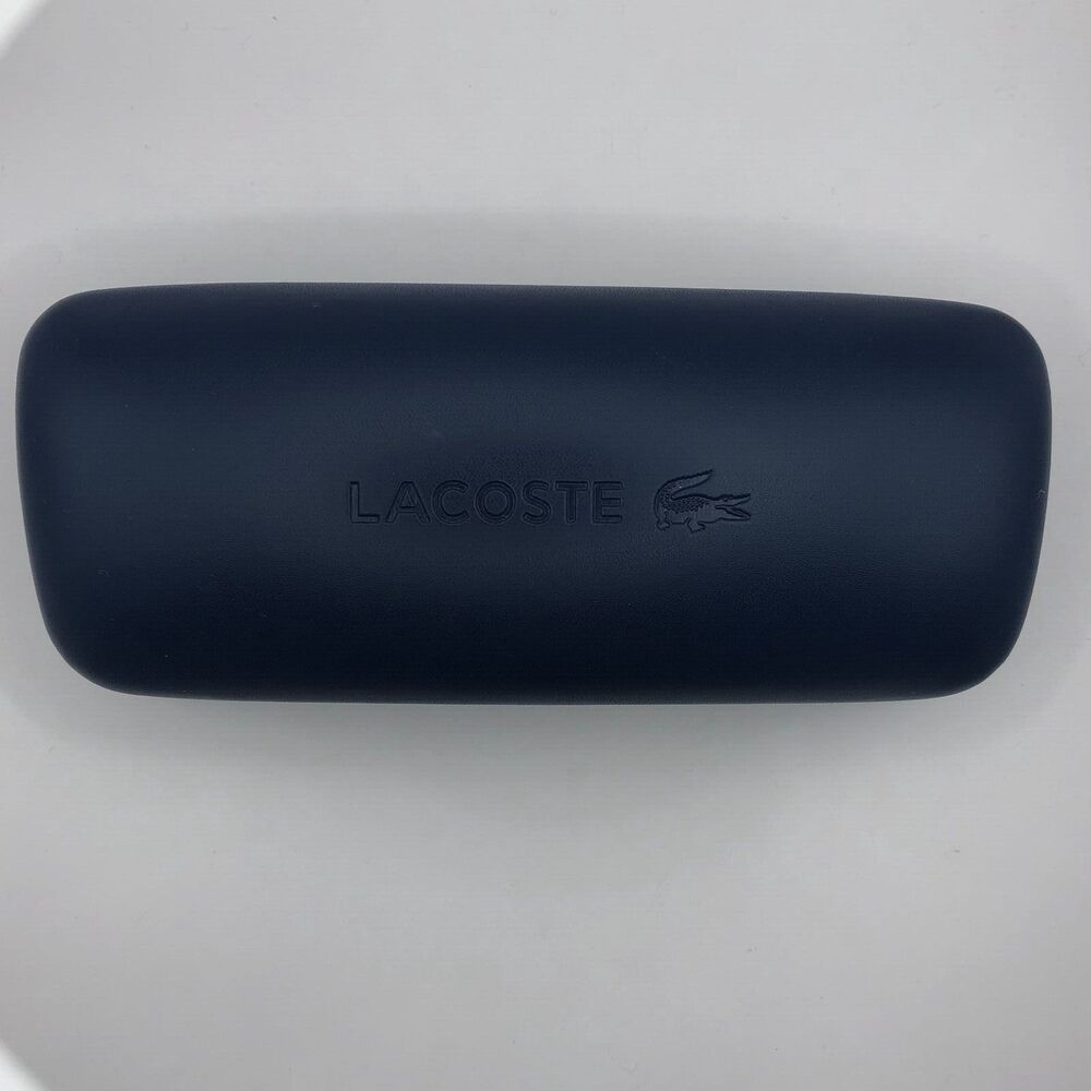 Lacoste Navy Blue Smooth Faux Leather Clamshell Eyeglass Case